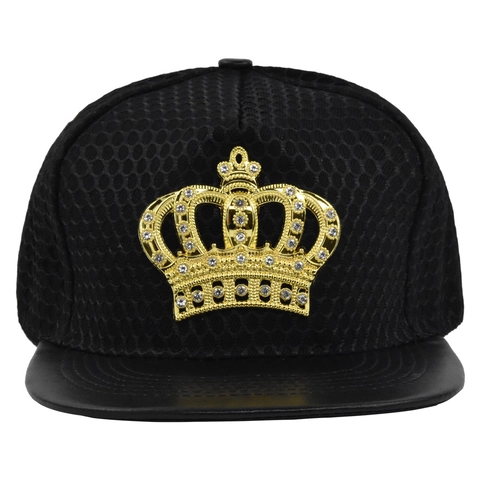 Cappello Hip Hop a Tesa Piatta con Corona di Strass Berretto da Baseball in Rete Traspirante Distintivo in Metallo Regolabile