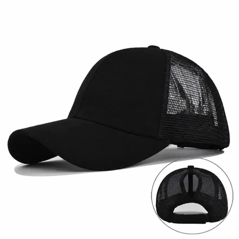 Damen Pferdeschwanz Baseballkappe Mesh Trucker Mütze Atmungsaktiv Sonnenschutz Verstellbar Einfarbig Outdoor Sport Hut