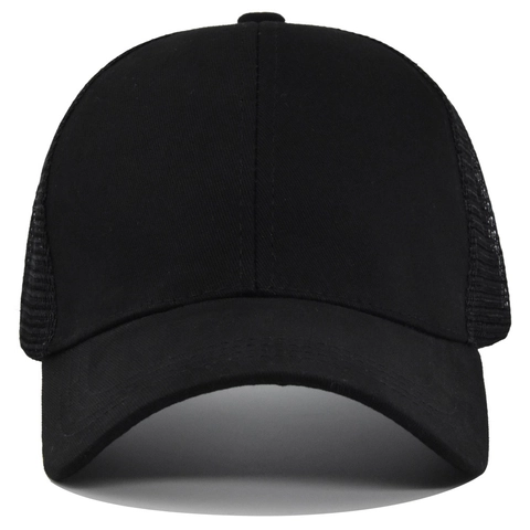 Casquette de Baseball Queue de Cheval Femme Chapeau Trucker en Filet Respirant Visière Solaire Réglable Couleur Unie