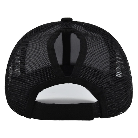 Casquette de Baseball Queue de Cheval Femme Chapeau Trucker en Filet Respirant Visière Solaire Réglable Couleur Unie