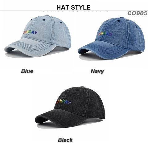 Berretto da Baseball in Denim Lavato Ricamo Arcobaleno Sunday Cappello da Sole Regolabile Unisex Casual Sport Outdoor