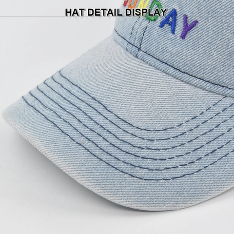 Berretto da Baseball in Denim Lavato Vintage per Donna Uomo Ricamo Rainbow Sunday Distressed Cappello da Sole Regolabile All'aperto Casual Trucker