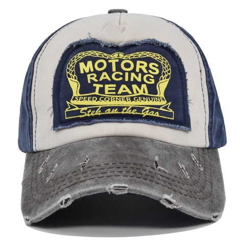 Berretto da Baseball Vintage in Cotone Lavato Motors Racing Team Patchwork Distressed Cappello da Sole Donna Uomo Trucker Regolabile