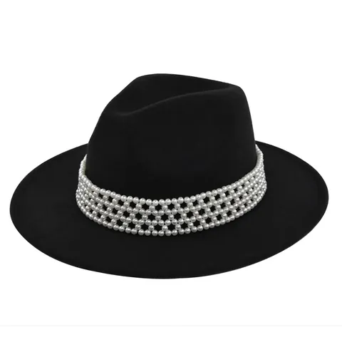 Damen Vintage Wollfilz Fedora Hut Mit Künstliche Perlenband Breite Krempe Jazz Hut Für Hochzeit Party Elegantes Modeaccessoire