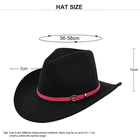 Vintage Western Cowboy Fedora Hat For Women Men Wide Brim Polyester Woolen Felt Jazz Hat With Belt Buckle Outdoor Travel Sun Hat