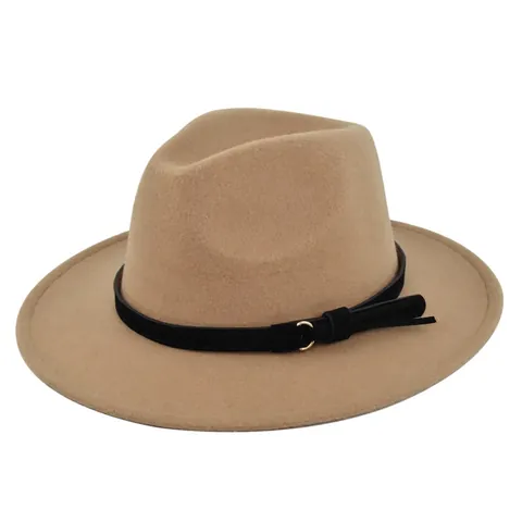Cappello Fedora in Misto Lana Vintage Tesa Larga Cappello Jazz Con Cintura Fibbia Dorata Stile Retrò Britannico Unisex Classico Per Viaggi Festa