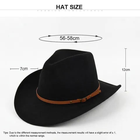 Vintage Western Cowboy Hoed Vilt Brede Rand Fedora Jazz Hoed Met Lederen Gesp Voor Heren Dames Outdoor Feest