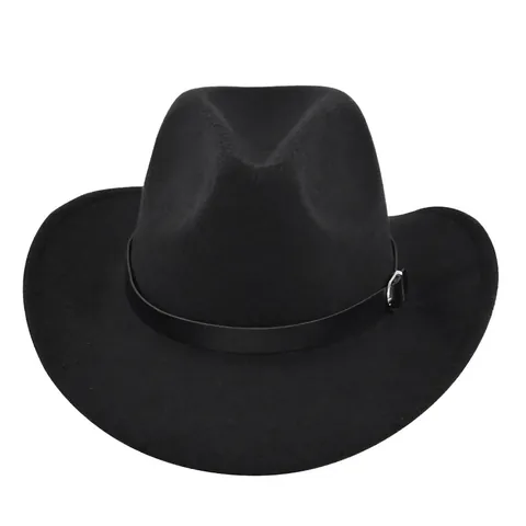 Vintage Wide Brim Fedora Hat For Women Men Polyester Felt Western Cowboy Hat With Belt Buckle Outdoor Travel Jazz Sun Hat