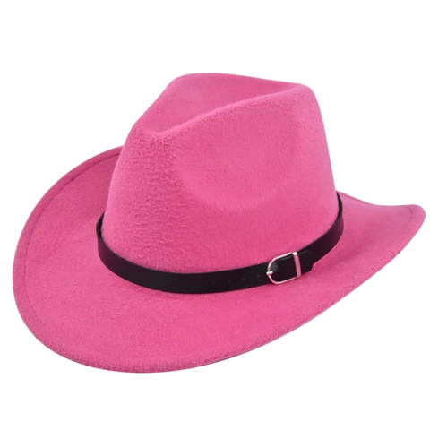 Vintage Wide Brim Fedora Hat For Women Men Polyester Felt Western Cowboy Hat With Belt Buckle Outdoor Travel Jazz Sun Hat