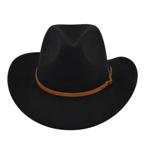 Vintage Western Cowboy Hoed Vilt Brede Rand Fedora Jazz Hoed Met Lederen Gesp Voor Heren Dames Outdoor Feest