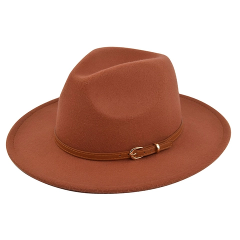Vintage Wide Brim Fedora Hat Woolen Felt Jazz Hat With Leather Belt Buckle For Men Women Retro Classic Panama Cap