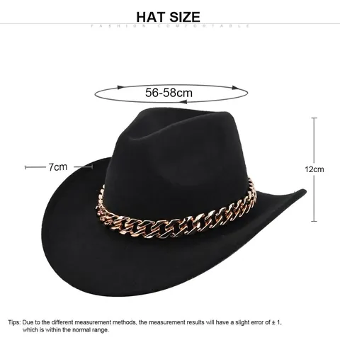 Vintage Western Cowboy Fedora Hoed Met Brede Rand Gouden Cubaanse Ketting Decoratie Polyester Vilt Jazz Hoed Voor Volwassenen
