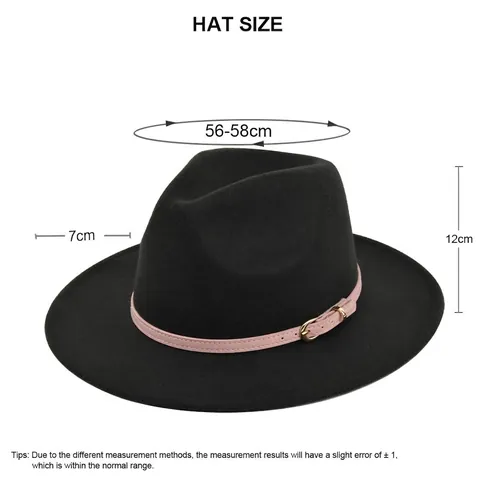 Vintage Fedora Jazz Hoed Dames Brede Rand Imitatie Wolvilt Hoed Met Roze Leren Band En Gouden Metalen Gesp