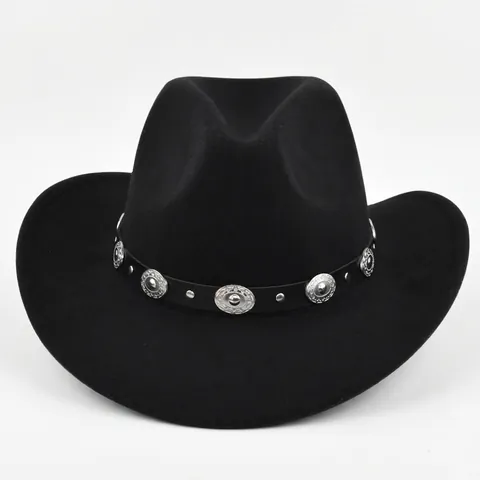Vintage Western Cowboyhoed Brede Rand Synthetisch Wolvilt Fedora Etnische Leren Band Voor Heren Dames Outdoor Reizen