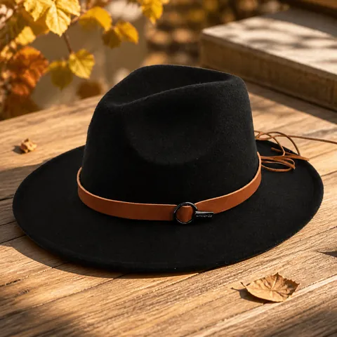 Vintage Wide Brim Fedora Hat For Women Men Unisex Classic Felt Jazz Hat With Leather Belt Buckle Tassel Autumn Winter Accessory