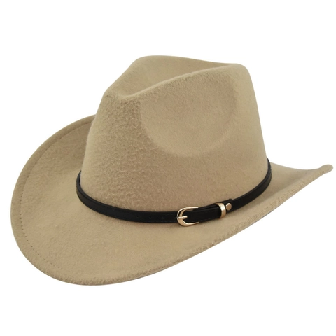 Cappello Fedora Western Retro in Finta Lana Unisex a Tesa Larga Cappello Jazz Cowboy Con Fibbia Nera Cappello in Feltro