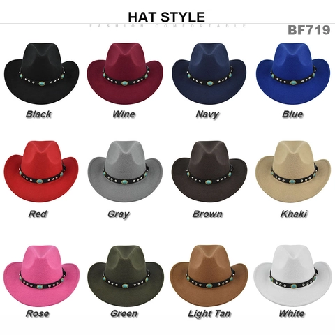 Cappello da Cowboy Western Vintage Fedora in Imitazione Feltro Con Turchese Rivetti Fascia in Pelle Tesa Larga per Donna
