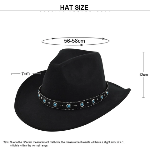Vintage Western Cowboyhoed Faux Wol Vilt Fedora Brede Rand Jazz Hoed Met Turquoise Kralen Klinknagels Band Voor Dames Heren