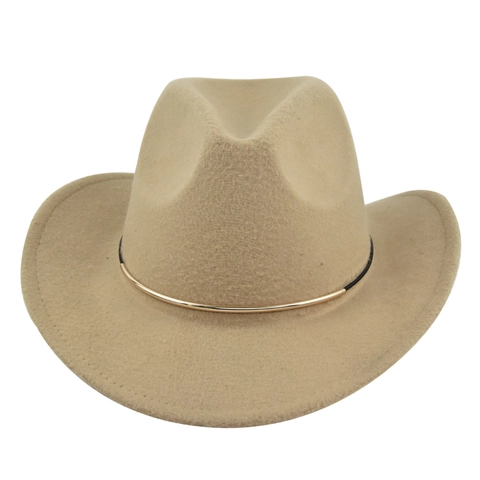 Vintage Western Cowboy Hat Wide Brim Woolen Felt Fedora Hat With Gold Metal Ring Jazz Cap Travel Party Accessories