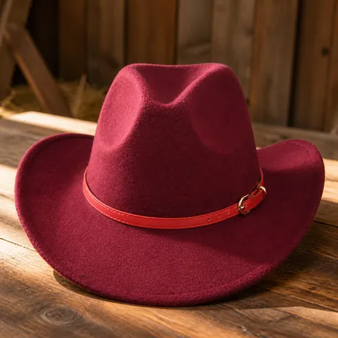 Cappello Fedora Cowboy Western Vintage Con Fibbia Rossa Tesa Larga In Feltro Di Lana Cappello Jazz Per Uomo Donna Casual Outdoor Party