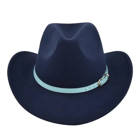 Vintage Wollen Vilt Fedora Hoed Met Gürtelgesp Brede Rand Western Cowboy Jazzhoed Voor Vrouwen Mannen Dagelijkse Mode