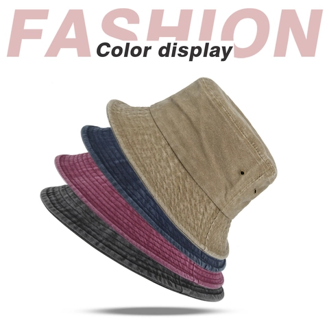 Retro Washed Cotton Bucket Hat Sun Protection Casual Unisex Fisherman Hat With Metal Eyelets Plain Color Distressed Outdoor Cap
