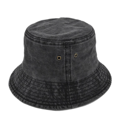 Retro Washed Cotton Bucket Hat Sun Protection Casual Unisex Fisherman Hat With Metal Eyelets Plain Color Distressed Outdoor Cap