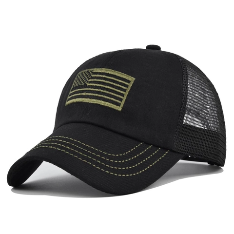 Tactical Baseball Cap Mesh Trucker Hat With US Flag Embroidery Patch Camouflage Sun Visor Outdoor Adjustable Fishing Hat