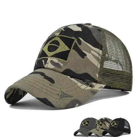 Casquette de Baseball Camouflage Brodée Drapeau du Brésil Trucker Hat pour Hommes Femmes Protection Solaire Réglable Casual Sport Cap