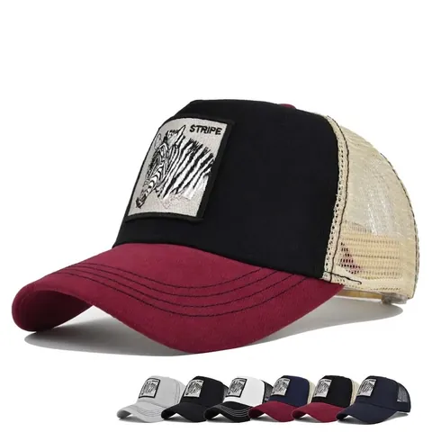 Gorra Trucker Vintage Bordado de Cebra Malla Transpirable Gorra de Béisbol Ajustable Ala Curva Patchwork Protección Solar al Aire Libre