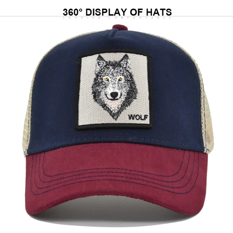 Wolf Dieren Patch Borduurwerk Trucker Pet Mesh Achterkant Verstelbare Baseballpet Buiten Zonwering Mode Snapback Pet