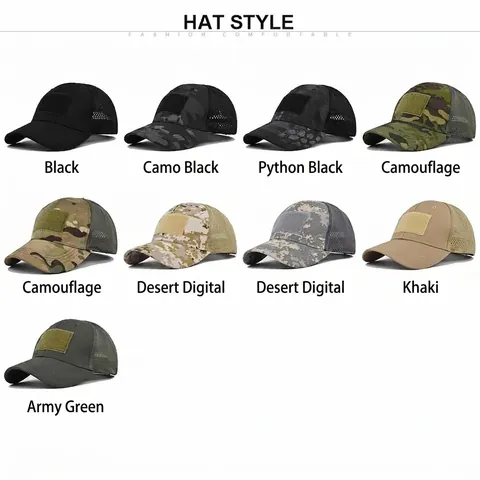 Tactische Honkbalpet Ademend Mesh Zonnehoed Outdoor Camouflage Militaire Stijl Met Verstelbaar Klittenband Voor Heren Dames