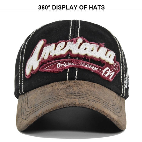 Berretto da Baseball Ricamato Vintage Americana in Cotone Invecchiato Con Tesa in Camoscio Cappello da Sole Regolabile