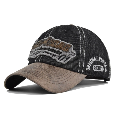 Gorra de Béisbol de Denim Vintage Envejecido para Hombre Mujer Bordado 3D Patchwork Americana Dad Hat Ajustable Lavada con Ala Curva Gorra de Sol