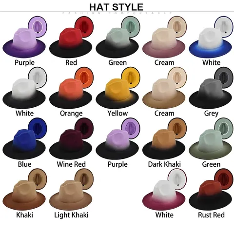 Retro Gradiënt Fedora Hoed Met Brede Rand Vintage Jazz Hoed Polyester Katoenmix Vilt Cap Voor Heren Dames Feest Vakantie