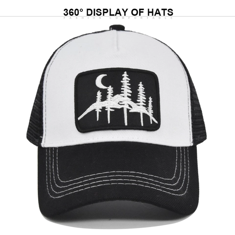 Cappello Trucker in Rete con Ricamo Foresta Montagna Vintage Unisex Berretto da Baseball Regolabile all'Aperto Traspirante Snapback per Uomo Donna