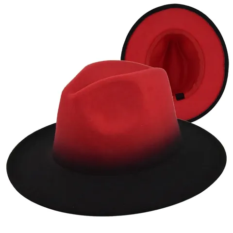 Retro Gradiënt Fedora Hoed Met Brede Rand Vintage Jazz Hoed Polyester Katoenmix Vilt Cap Voor Heren Dames Feest Vakantie