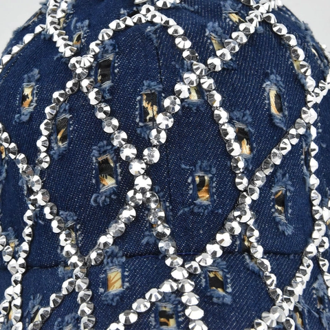 Berretto da Baseball in Denim Effetto Usurato Donna Uomo Vintage con Strass Lavato Cappello Parasole Regolabile Casual Outdoor