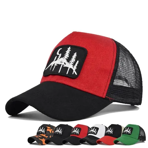 Cappello Trucker in Rete con Ricamo Foresta Montagna Vintage Unisex Berretto da Baseball Regolabile all'Aperto Traspirante Snapback per Uomo Donna