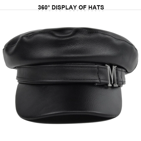 Vintage PU Δερμάτινο Καπέλο Baker Boy για Γυναίκες Flat Top Ναυτικό Καπέλο με Μεταλλική Πόρπη M Μπερέ Μόδας