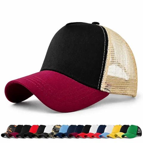 Adjustable Mesh Trucker Hat Breathable Five Panel Baseball Cap Patchwork Camouflage Sun Hat For Men Women Outdoor Daily