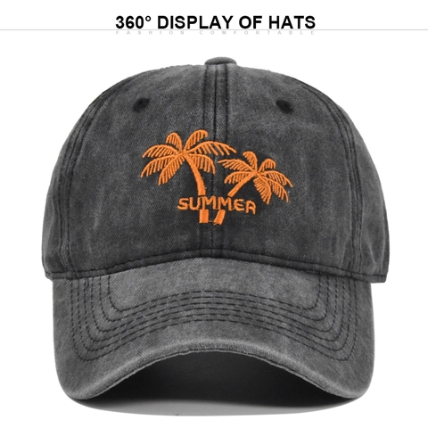 Vintage Washed Cotton Baseball Cap Coconut Tree Embroidery Summer Sun Hat Adjustable Outdoor Casual Fashion Headwear
