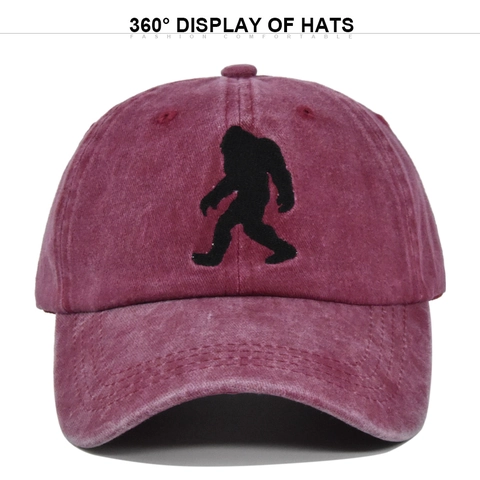Gorra de Béisbol de Algodón Lavado Vintage Desgastado Bordado Bigfoot Visera Curva Ajustable Sombrero de Sol Hombre Mujer Outdoor