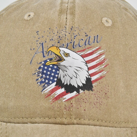Cappello da Baseball Vintage in Cotone Lavato con Stampa Aquila e Bandiera Americana Berretto Distressed Regolabile per Esterno