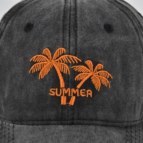 Vintage Washed Cotton Baseball Cap Coconut Tree Embroidery Summer Sun Hat Adjustable Outdoor Casual Fashion Headwear