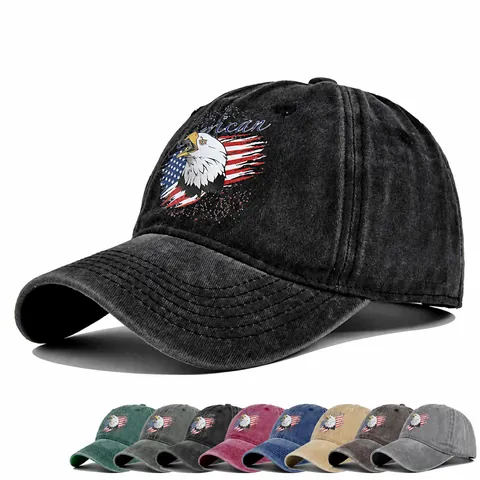 Vintage Washed Cotton Baseball Cap American Eagle Flag Print Distressed Dad Hat Adjustable Outdoor Sun Hat For Men Women