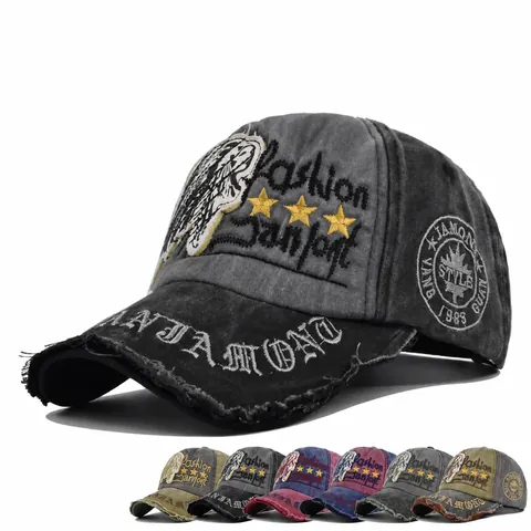 Vintage Washed Distressed Baseball Cap Embroidered Skull Indian Head Stars Patchwork Adjustable Cotton Sun Hat For Unisex