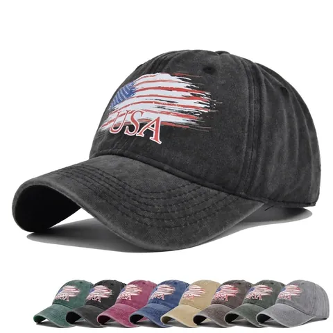 Distressed Gewaschene Baumwolle Baseballkappe USA Flagge Druck Vintage Sonnenhut Verstellbare Retro Amerikanische Dad Hat