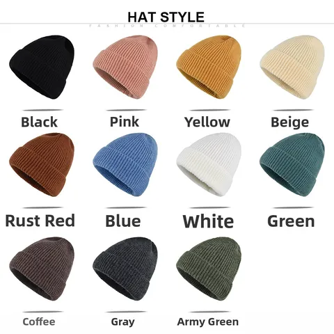 Weiche Strickmütze aus Kaschmir-Imitat für Damen Herren Winter Warm Umschlag Gerippt Einfarbig Täglich Outdoor Dehnbar Mütze