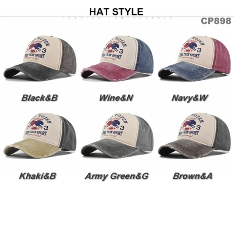 Gorra de Béisbol Retro Americana Desgastada Algodón Lavado Bloques de Color Estampado Fútbol Americano Ala Curva Ajustable
